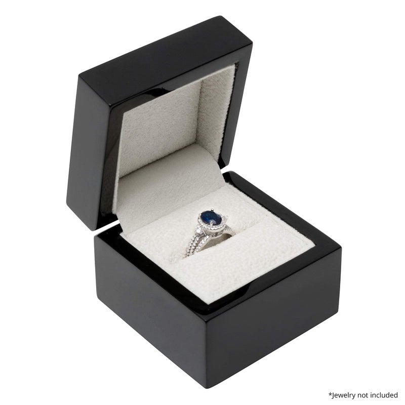 Noble Pack Noble Piano Wood Ring Box - Luxury Engagement Ring Box for Proposal Ring or Special Occasions - Comes with a Two Piece Packer and Ribbon (Black) - Image 2